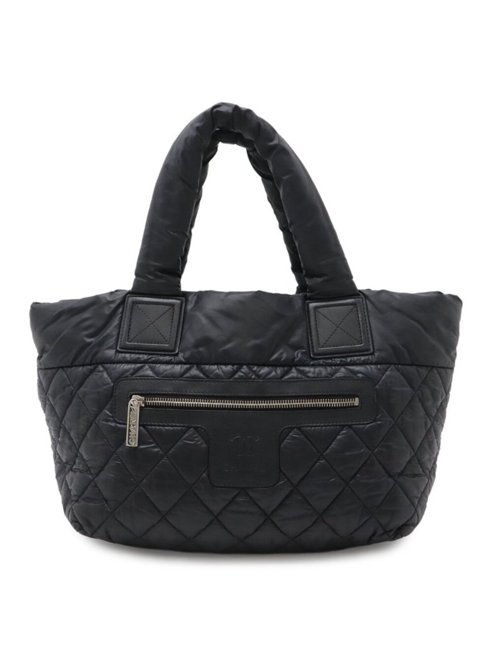 Chanel Coco Cocoon Small Tote Quilted Nylon Leather Black Silver